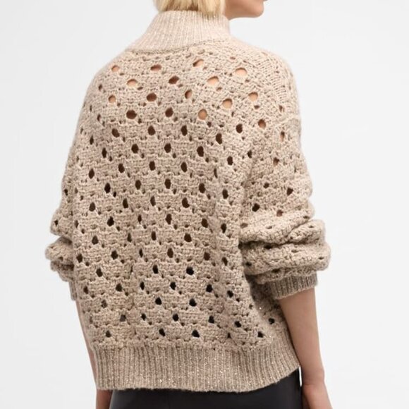 Brunello Cucinelli Paillette Round Open-Weave Cashmere Blend Zip Sweater - Picture 5 of 11